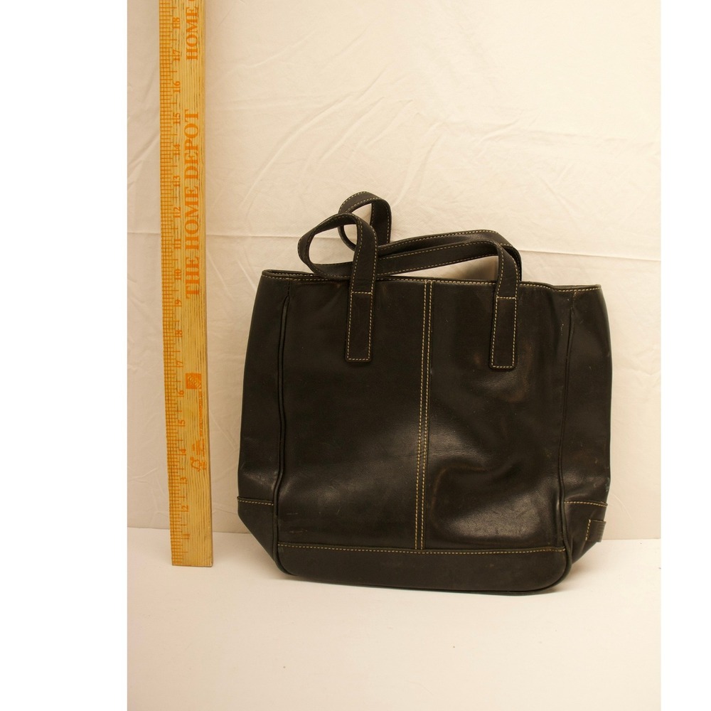 Coach‎ Vintage Black Leather Tote Bag 7787 Contrast Stitch Shoulder Bag F-5